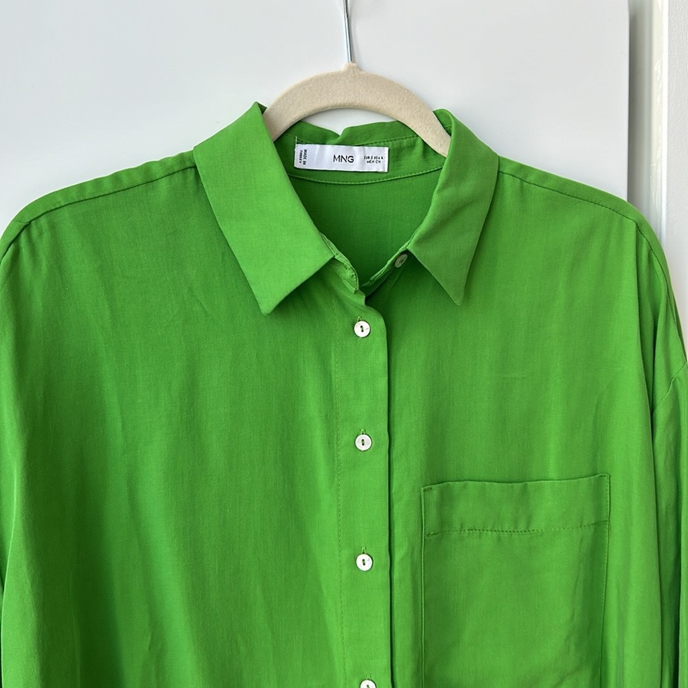 NEW Mango Soft Blouse Shirt - Grass Green - Picture 2 of 4
